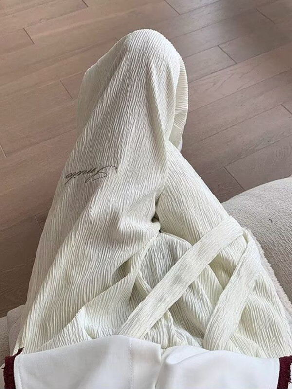 Pantaloni casual din mătase de gheață pentru bărbați Pantaloni de trening largi, ușori, albi, drepti, de in, pentru bărbați, vară, elastic pentru drumeții