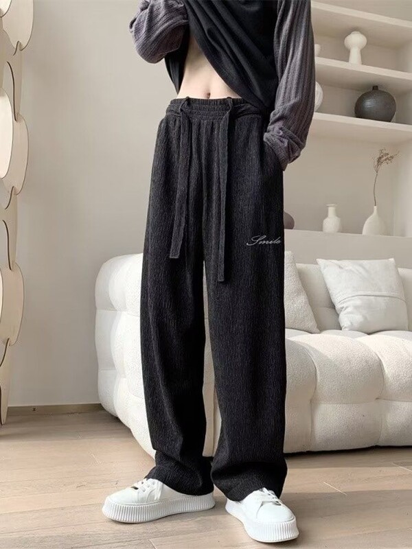 Pantaloni casual din mătase de gheață pentru bărbați Pantaloni de trening largi, ușori, albi, drepti, de in, pentru bărbați, vară, elastic pentru drumeții