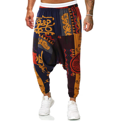Pantaloni largi, genie, boho, cu imprimeu african, pentru bărbați, din bumbac, yoga, cu picătură, pantaloni de jogging, pantaloni tradiționali hip hop