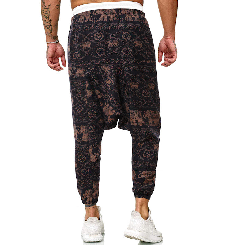 Pantaloni largi, genie, boho, cu imprimeu african, pentru bărbați, din bumbac, yoga, cu picătură, pantaloni de jogging, pantaloni tradiționali hip hop