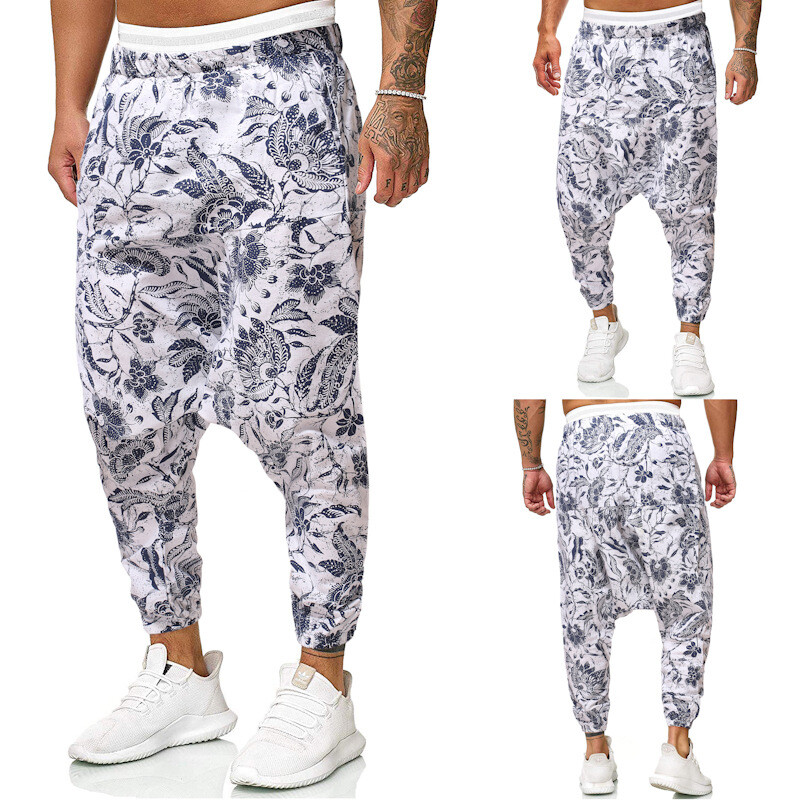 Pantaloni largi, genie, boho, cu imprimeu african, pentru bărbați, din bumbac, yoga, cu picătură, pantaloni de jogging, pantaloni tradiționali hip hop