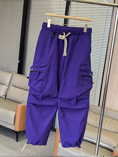 Pánske cargo nohavice s veľkými vreckami, kórejská móda, široké nohavice, voľné nohavice na jar 2024