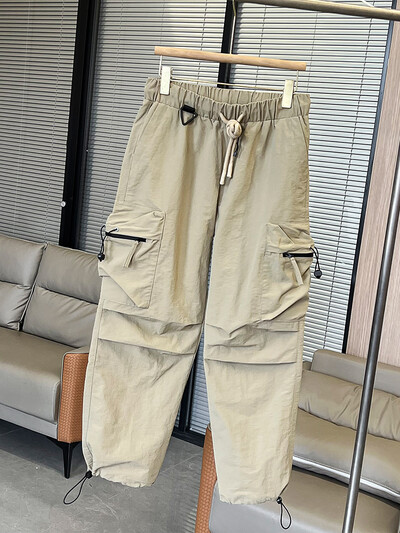 Pánske cargo nohavice s veľkými vreckami, kórejská móda, široké nohavice, voľné nohavice na jar 2024