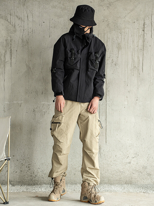 Pánske cargo nohavice s veľkými vreckami, kórejská móda, široké nohavice, voľné nohavice na jar 2024