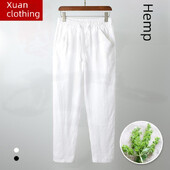 Pantaloni tăiați de in, slim, pentru bărbați, pantaloni albi, cu picioare drepte, lejer, amestec de lenjerie de vară, bumbac, pentru tații de vârstă mijlocie