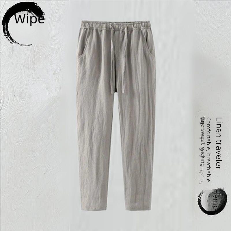 Pantaloni tăiați de in, slim, pentru bărbați, pantaloni albi, cu picioare drepte, lejer, amestec de lenjerie de vară, bumbac, pentru tații de vârstă mijlocie