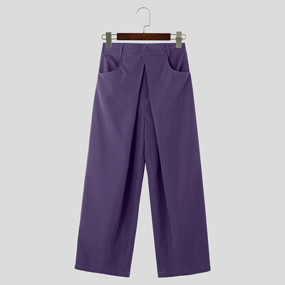 2024 Pantaloni pentru bărbați Pantaloni de jogging cu nasturi de culoare solidă Pantaloni largi de stradă Pantaloni largi pentru bărbați Pantaloni lungi de modă plisați S-5XL INCERUN