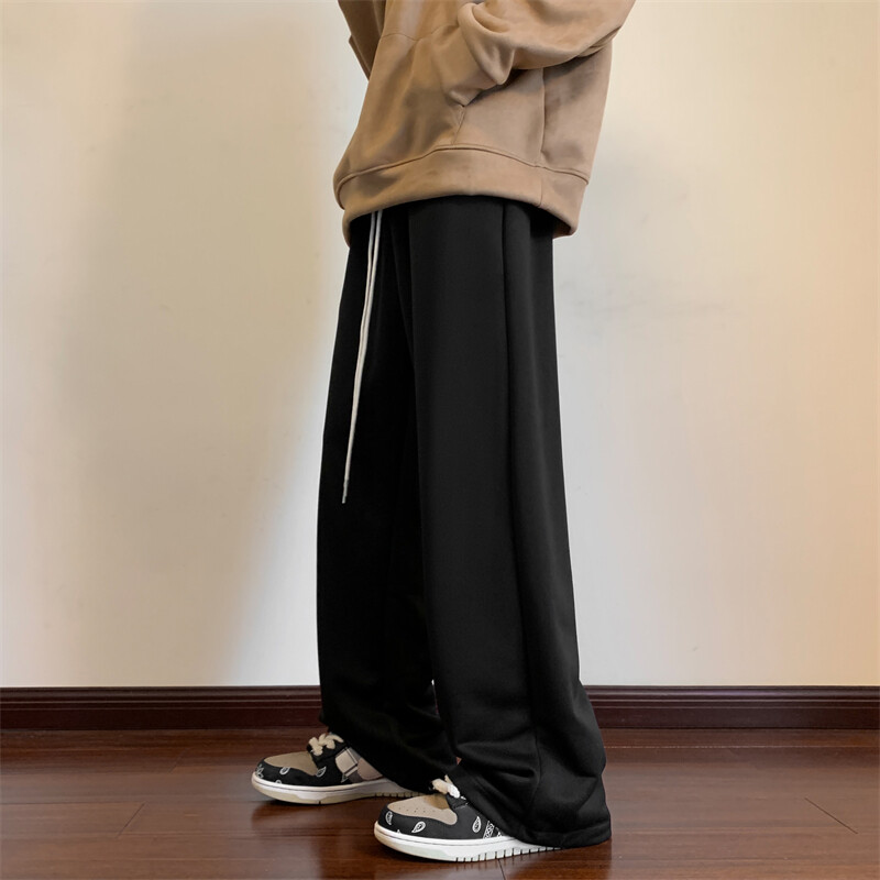 2023 Pantaloni largi de toamnă, drepti, casual, cu talie elastică, de culoare solidă, drapați, pantaloni de sport pentru bărbați, pantaloni largi, vintage H103