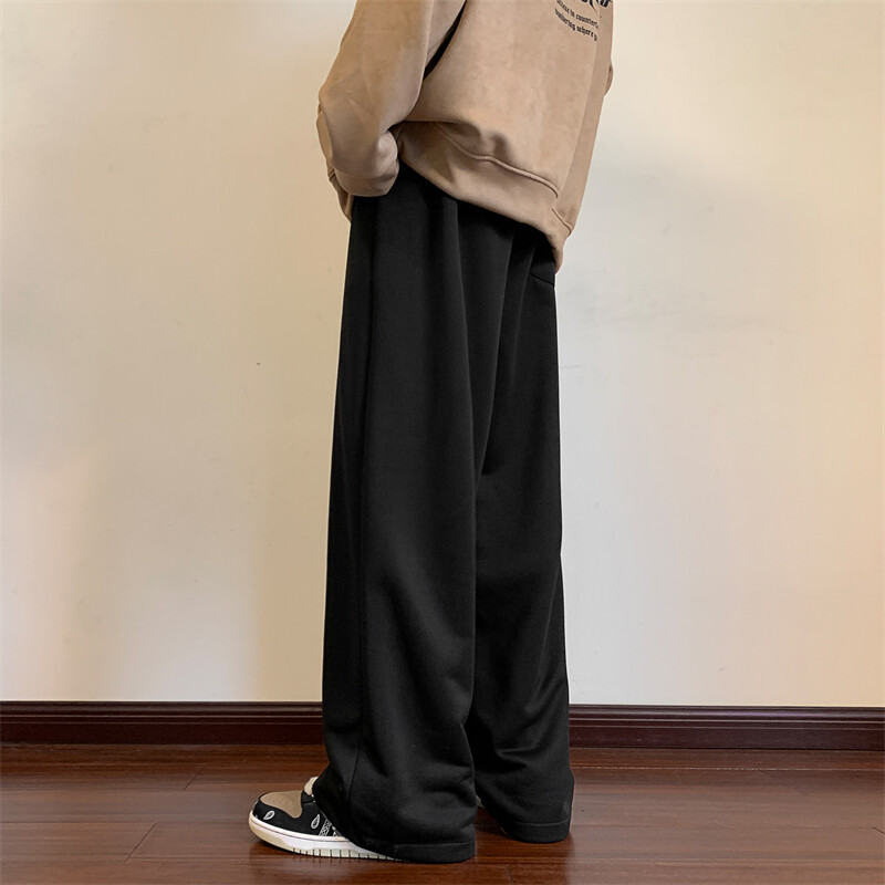 2023 Pantaloni largi de toamnă, drepti, casual, cu talie elastică, de culoare solidă, drapați, pantaloni de sport pentru bărbați, pantaloni largi, vintage H103