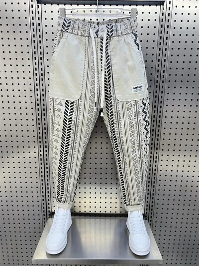 Îmbrăcăminte pentru bărbați, primăvară, vară, pantaloni de flori de epocă, pantaloni largi, lenți, pantaloni casual coreeani, elastici, pentru bărbați.