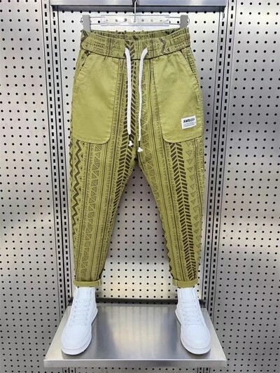 Îmbrăcăminte pentru bărbați, primăvară, vară, pantaloni de flori de epocă, pantaloni largi, lenți, pantaloni casual coreeani, elastici, pentru bărbați.