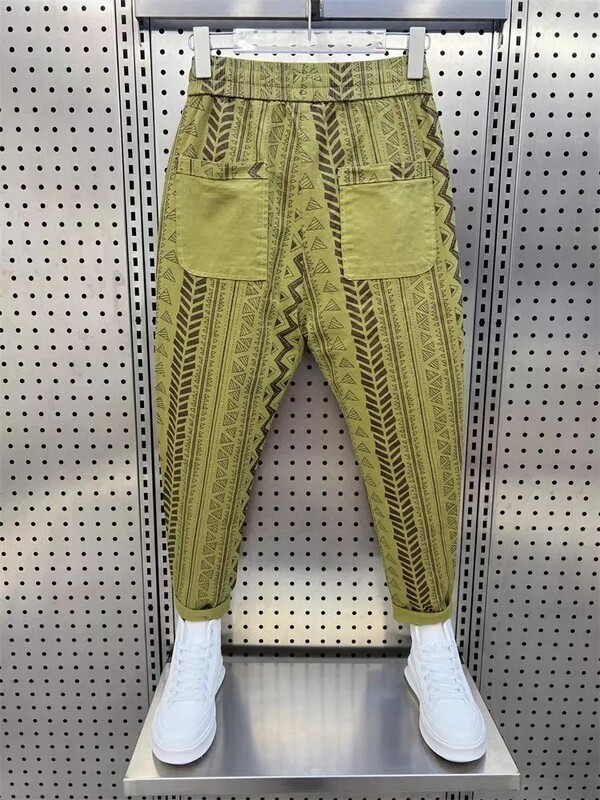 Îmbrăcăminte pentru bărbați, primăvară, vară, pantaloni de flori de epocă, pantaloni largi, lenți, pantaloni casual coreeani, elastici, pentru bărbați.