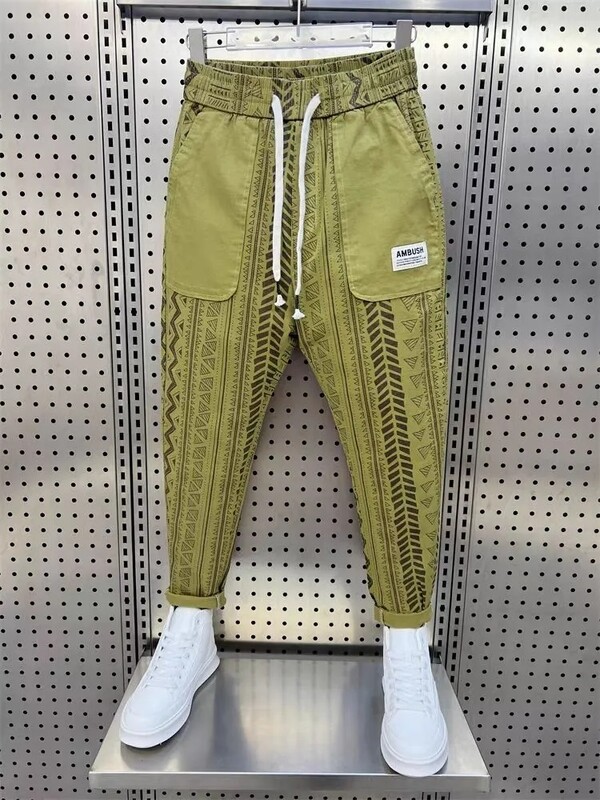 Îmbrăcăminte pentru bărbați, primăvară, vară, pantaloni de flori de epocă, pantaloni largi, lenți, pantaloni casual coreeani, elastici, pentru bărbați.