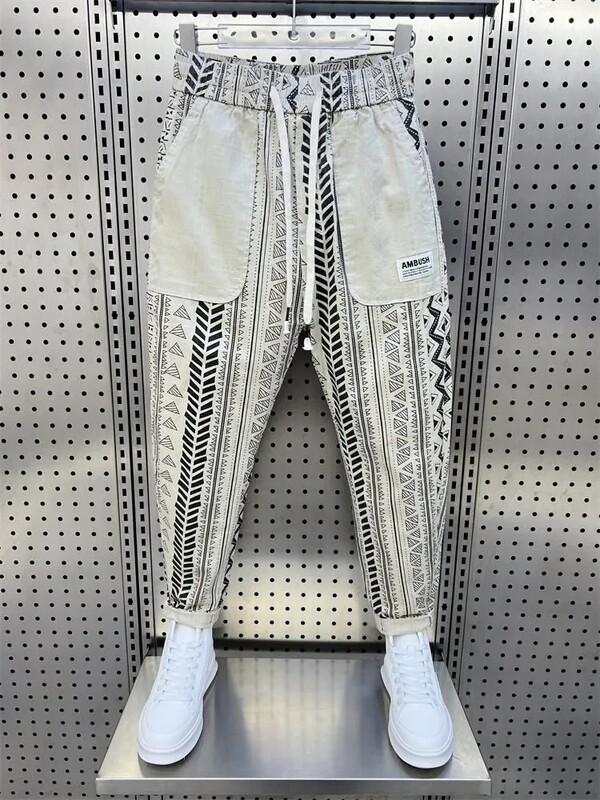 Îmbrăcăminte pentru bărbați, primăvară, vară, pantaloni de flori de epocă, pantaloni largi, lenți, pantaloni casual coreeani, elastici, pentru bărbați.