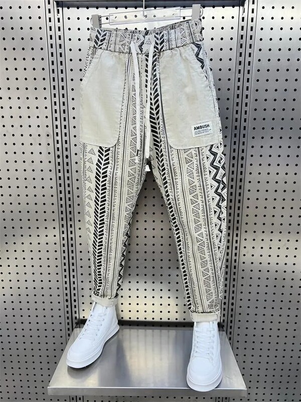 Îmbrăcăminte pentru bărbați, primăvară, vară, pantaloni de flori de epocă, pantaloni largi, lenți, pantaloni casual coreeani, elastici, pentru bărbați.