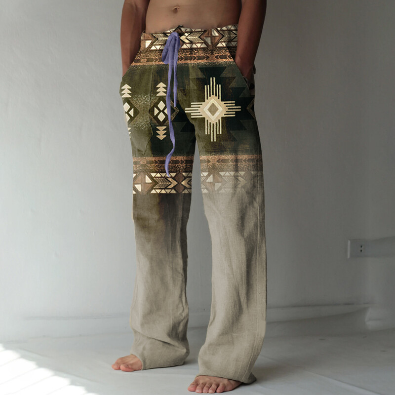 Pantaloni largi pentru bărbați, retro, de vară, pantaloni largi, la modă, imprimați 3D, pantaloni hawaiani largi de plajă
