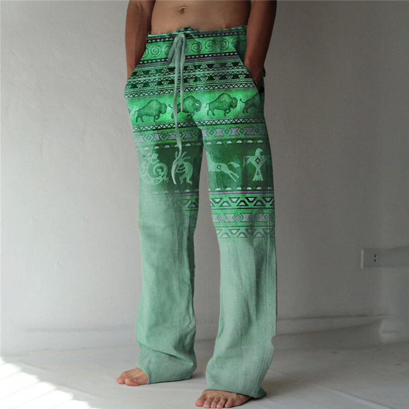 Pantaloni largi pentru bărbați, retro, de vară, pantaloni largi, la modă, imprimați 3D, pantaloni hawaiani largi de plajă