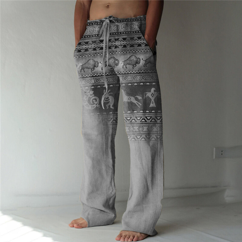 Pantaloni largi pentru bărbați, retro, de vară, pantaloni largi, la modă, imprimați 3D, pantaloni hawaiani largi de plajă