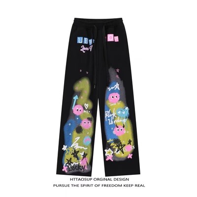 Trenerke Y2K hlače Gothic American Hip Hop Cartoon Graphics Print Vrećaste ležerne hlače Ženske muške hlače za trčanje s elastičnim strukom