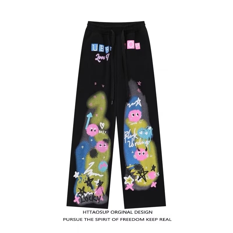 Trenerke Y2K hlače Gothic American Hip Hop Cartoon Graphics Print Vrećaste ležerne hlače Ženske muške hlače za trčanje s elastičnim strukom