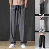 Pantaloni din mătase de gheață Pantaloni de vară pentru bărbați Tendință pentru bărbați Pantaloni largi, drepti, subțiri, casual Pantaloni sport respirabili, perfecti pentru bărbați
