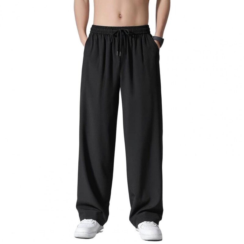 Pantaloni din mătase de gheață Pantaloni de vară pentru bărbați Tendință pentru bărbați Pantaloni largi, drepti, subțiri, casual Pantaloni sport respirabili, perfecti pentru bărbați