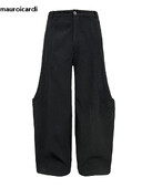 Mauroicardi Jarné jesenné štýlové elegantné dlhé voľné ležérne vrecovité čierne nohavice so širokými nohavicami pre mužov, luxusné dizajnérske emo oblečenie 2024