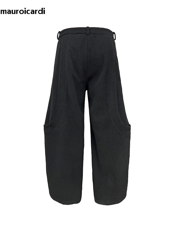 Mauroicardi Jarné jesenné štýlové elegantné dlhé voľné ležérne vrecovité čierne nohavice so širokými nohavicami pre mužov, luxusné dizajnérske emo oblečenie 2024