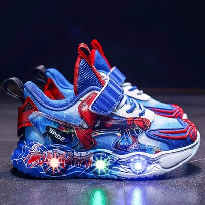 Disney Boys` LED обувки Есенни детски мрежести ежедневни спортни обувки Карикатура Дишащи светлосини обувки Маратонки Размер 27-37