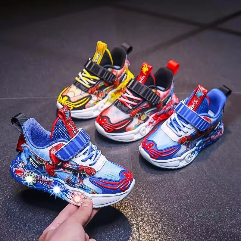 LED cipele za dječake Disney Jesen, dječja mrežasta ležerna sportska obuća, prozračne svijetloplave cipele iz crtića, tenisice, veličina 27-37