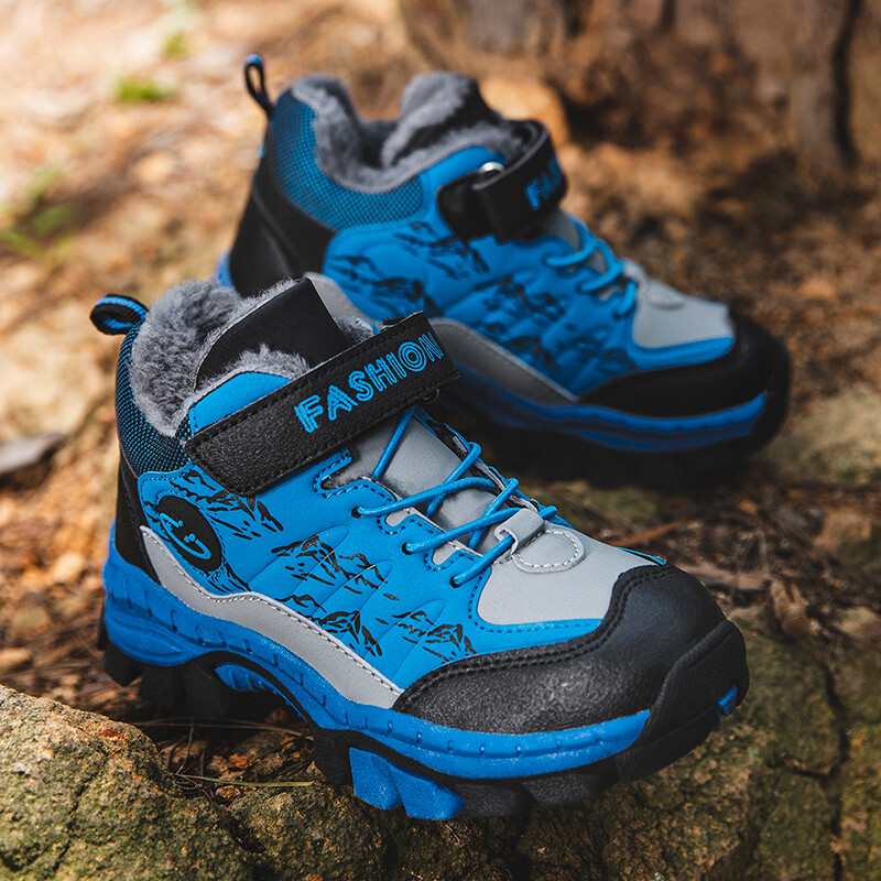 Copii ocazional pantofi luminoși pentru băieți pantofi respirabili iarnă caldă de pluș copii cu cârlig și buclă pantofi de drumeție anti-alunecare