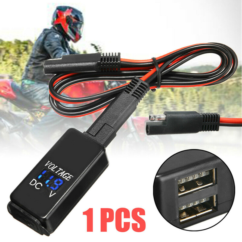 1X motocikla SAE uz USB kabeļa adaptera voltmetra USB lādētājs ūdensizturīgs ātra uzlāde tālrunim GPS planšetdatoriem motocikla piederums