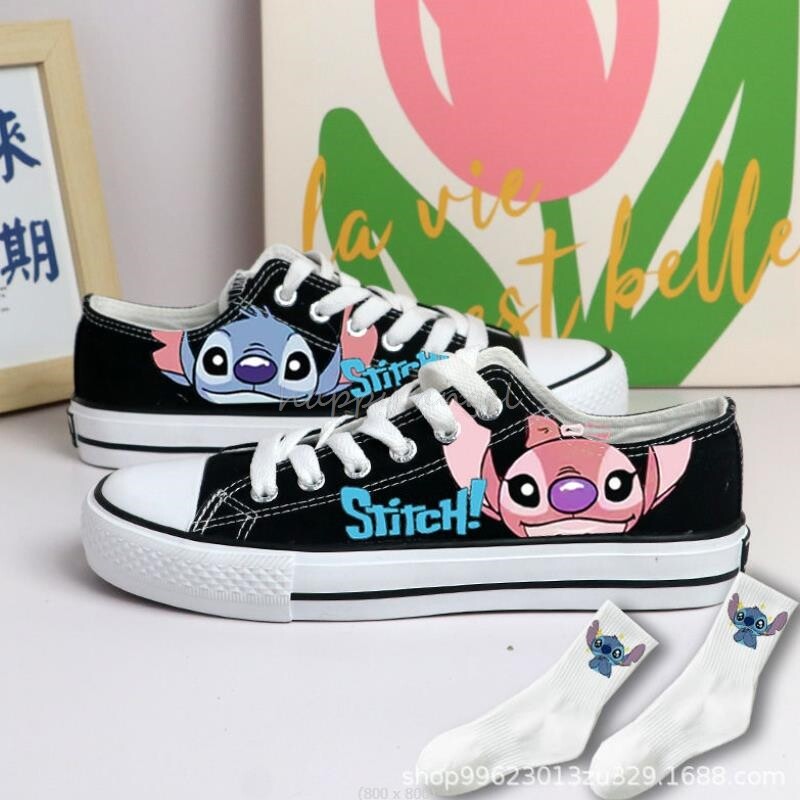 Lilo And Stitch Canvas Batai Pavasaris Vasara Paauglėms Merginoms Nauji Batai Anime Animaciniai filmukai Moterims Studentėms Aukšti laisvalaikio batai Vyriški