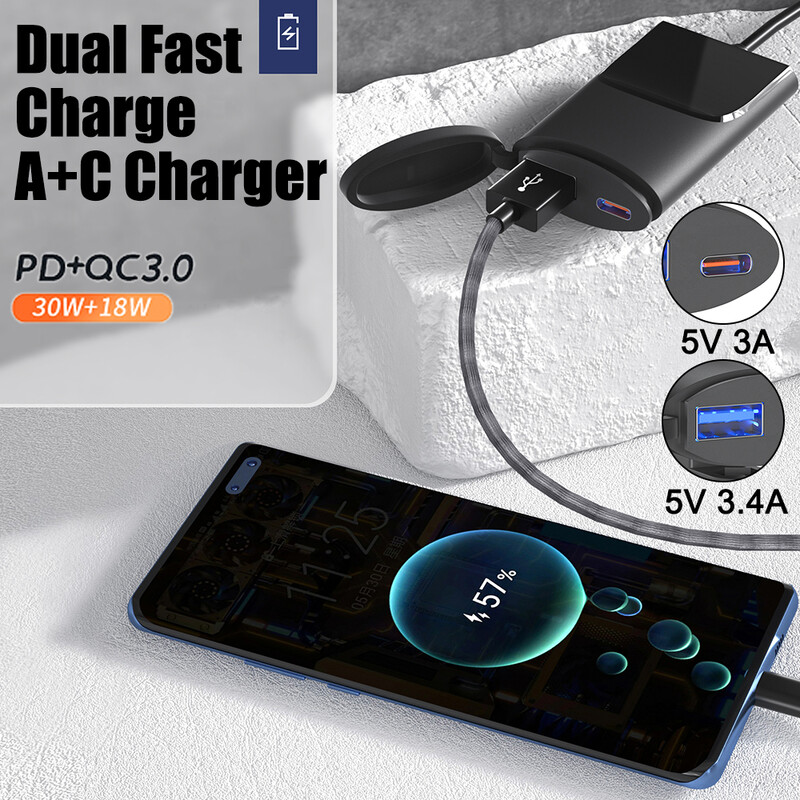 Moto telefonski punjač Nosač za montiranje na upravljaču Brzi punjač 12V-24V Motociklistički USB punjač 3.4A 30W QC3.0 IP67 Vodootporan