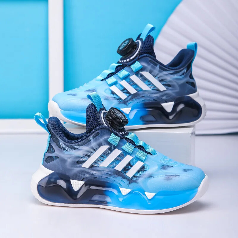 Bērnu elpojoši sporta apavi Viegli skriešanas apavi zēniem, meitenēm, ikdienas kedas ar grozāmu sprādzi Basketbols