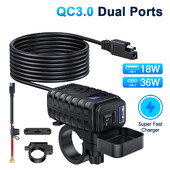 Încărcător rapid USB pentru motociclete Extractme Priză impermeabilă cu priză de tip C QC3.0 Încărcător pentru telefon moto cu voltmetru și comutator