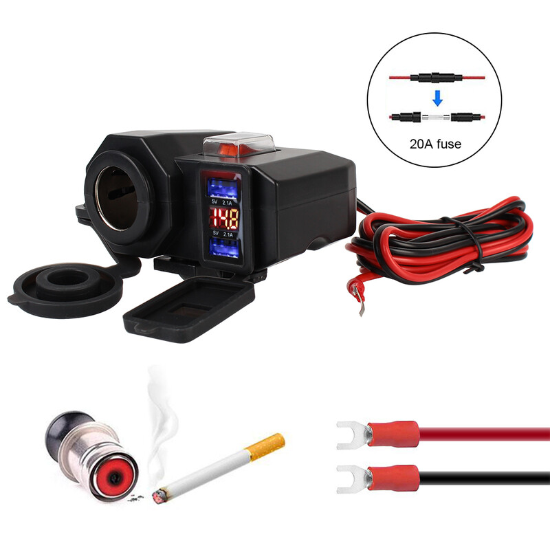 24V 12V motociklu USB lādētāji 3.0 2.1A cigarešu šķiltavas pieslēgvietas slēdža vāciņš Mobilā tālruņa strāvas adaptera sadalītāja piederumi