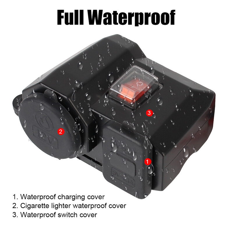 24V 12V motociklu USB lādētāji 3.0 2.1A cigarešu šķiltavas pieslēgvietas slēdža vāciņš Mobilā tālruņa strāvas adaptera sadalītāja piederumi