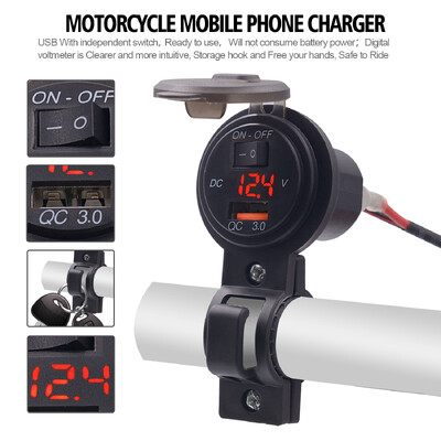 Voltmetru USB pentru motocicletă, încărcător rapid cu comutator, priză impermeabilă, priză pentru telefon mobil, pentru priză de motociclete