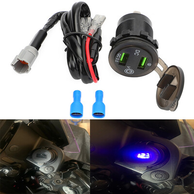 Για Yamaha QC3.0 Dual USB, βύσμα υποδοχή προσαρμογέα φόρτισης μοτοσικλέτας Plug&Play Auxiliary Port with Cable Tracer 900 MT09 FZ09