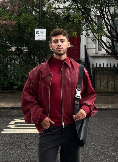 Ikdienišķa Pu ādas dubultā rāvējslēdzēja mētelis ar garām piedurknēm Moderns zaļš faksa ādas atloks Vīriešu jaka Baggy Bomber jaka 2024 elegants ārējais apģērbs