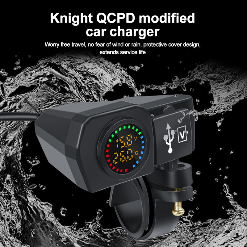 Φορτιστής μοτοσυκλέτας QC3.0 PD Γρήγορη φόρτιση Τιμόνι μοτοσικλέτας & πίσω καθρέφτης Φορτιστής κινητού τηλεφώνου Οθόνη θερμόμετρου βολτόμετρου