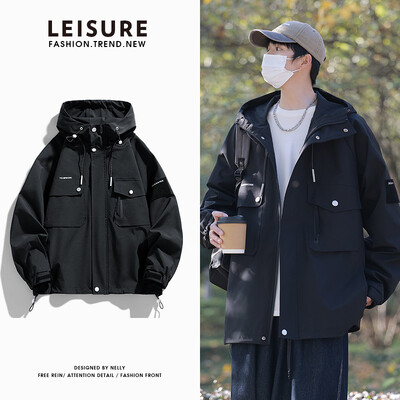 Nova proljetna muška jakna za 2024. Korejska modna uniseks vjetrovka s kapuljačom s više džepova Ležerne jakne Preveliki kaput velike veličine 8XL