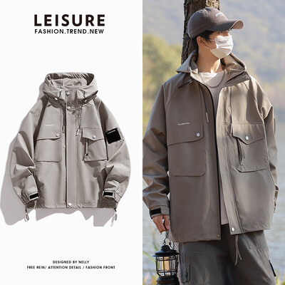 Nova proljetna muška jakna za 2024. Korejska modna uniseks vjetrovka s kapuljačom s više džepova Ležerne jakne Preveliki kaput velike veličine 8XL