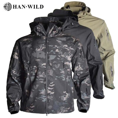 HAN WILD Medību jakas Mīksta Tactical Jaka Man Combat Ūdensizturīgs Fleece Vīriešu Apģērbs Mētelis Vējjakas 5XL