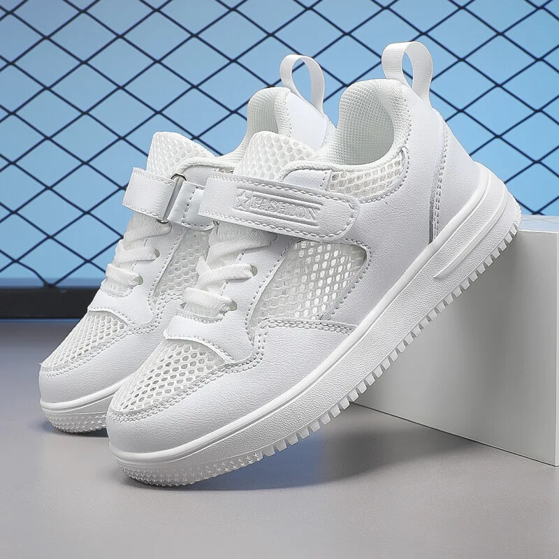 Ljetni stil, bijele ležerne dječje cipele, dječake, djevojčice, školske uniforme, prozračne izdubljene tenisice za djecu