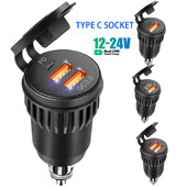 12 V USB auto punjač Automobilska USB utičnica Type-c Outlet Adapter za brzo punjenje za 12 V 24 V Automobil Kamion Motocikl RV Marine Motorcy