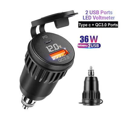 12 V USB auto punjač Automobilska USB utičnica Type-c Outlet Adapter za brzo punjenje za 12 V 24 V Automobil Kamion Motocikl RV Marine Motorcy