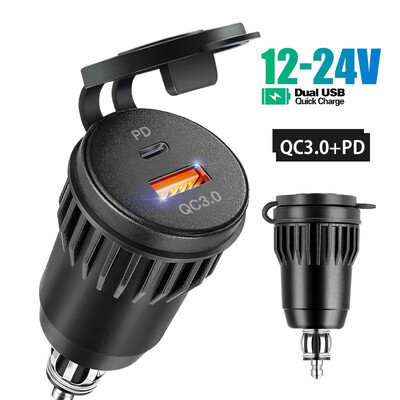 12 V USB auto punjač Automobilska USB utičnica Type-c Outlet Adapter za brzo punjenje za 12 V 24 V Automobil Kamion Motocikl RV Marine Motorcy