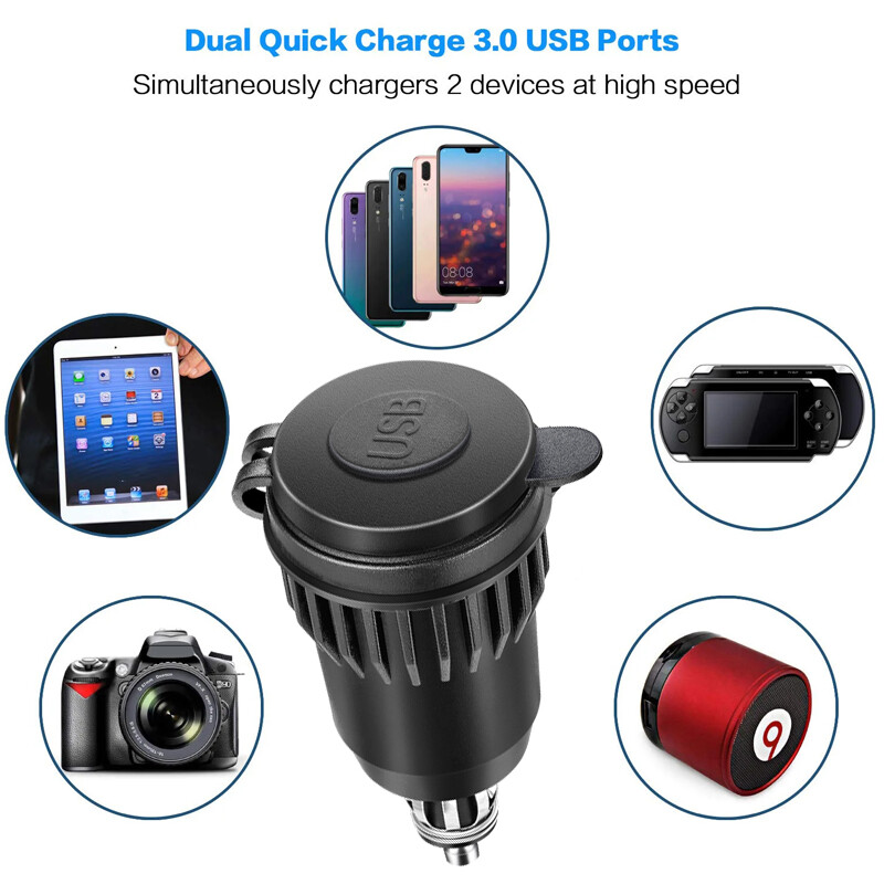 12 V USB auto punjač Automobilska USB utičnica Type-c Outlet Adapter za brzo punjenje za 12 V 24 V Automobil Kamion Motocikl RV Marine Motorcy